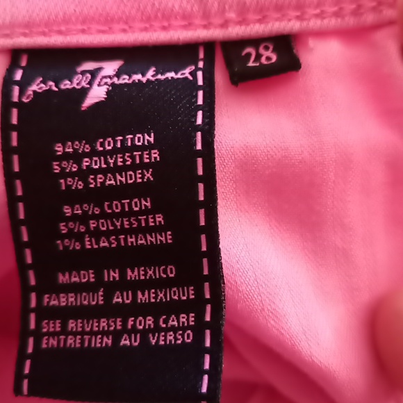 7 For All Mankind Bubblegum Barbie Pink High Waist Kick Jeans-White Piping Sz 28 - Picture 9 of 9
